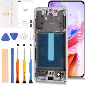 S21 FE 5G G990 OEM AMOLED Original LCD Display +White Frame for Samsung Galaxy S21 FE SM-G990u/u1/w/b/e 6.4" LCD Screen Display Replacement Touch Digitizer Assembly Kit
