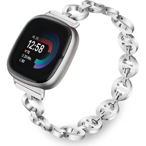 حزام TRUMiRR لـ Fitbit Versa 4 / Sense 2 للنساء، أساور من الفولاذ المقاوم للصدأ حزام مجوهرات أنثوي لساعة Fitbit Versa 3 / Sense الذكية
