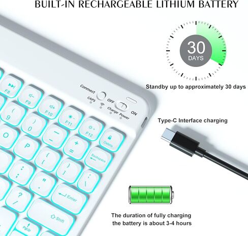 لوحة مفاتيح BT صغيرة الحجم محمولة وقابلة لإعادة الشحن وقابلة للفصل ومتعددة الألوان مغناطيسية لأجهزة iPad والهواتف والكمبيوتر وSamsung Tablet وiOS وAndroid وWindows in Kuwait