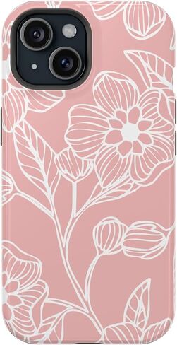 for iPhone 15 case Made from Hard PC+Soft TPU MagSafe case Good Phone case for Girls or Womens Phone case Floral Phone case with Pink and White Design for iPhone case (6.1 inch Display 2023) in Saudi Arabia