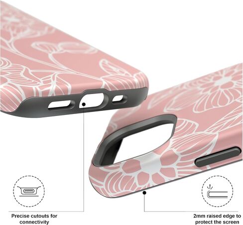 for iPhone 15 case Made from Hard PC+Soft TPU MagSafe case Good Phone case for Girls or Womens Phone case Floral Phone case with Pink and White Design for iPhone case (6.1 inch Display 2023) in Saudi Arabia