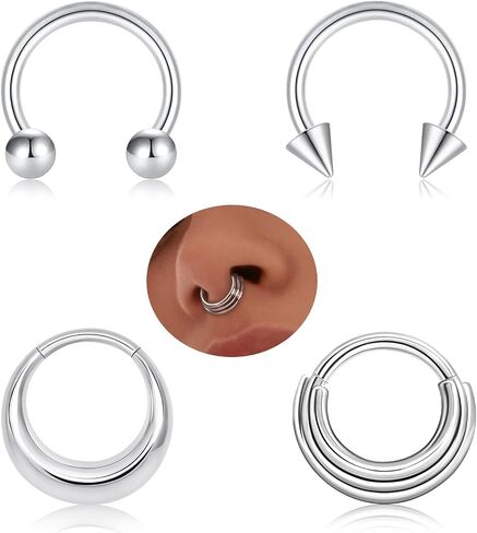 Titanium Septum Rings 16G 8mm 10mm Nose Rings for Women Surgical Stainless Steel Segment Nose Rings Horseshoe Hoop Cartilage Clicker Helix Rook Earrings Daith Eyebrow Tragus Lip Piercing Rings in Saudi Arabia