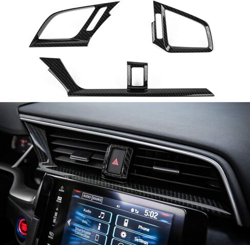 Thenice لـ 10th Gen Civic ABS ألياف الكربون الحبوب مركز لوحات المفاتيح تنفيس الهواء الزخارف منفذ الرياح ملصقات الديكور لهوندا سيفيك سيدان هاتشباك كوبيه نوع R 2016 2017 2018 2019 2020 2021 in Kuwait