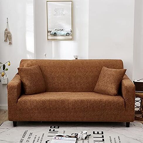 Universal Sofa Cover Pure Color Combo Couch Slipcover Full Package with Armrests Protective Dust Cover - Stretch Furniture Protector (Coffee,3 Seater 190-230cm) in Saudi Arabia