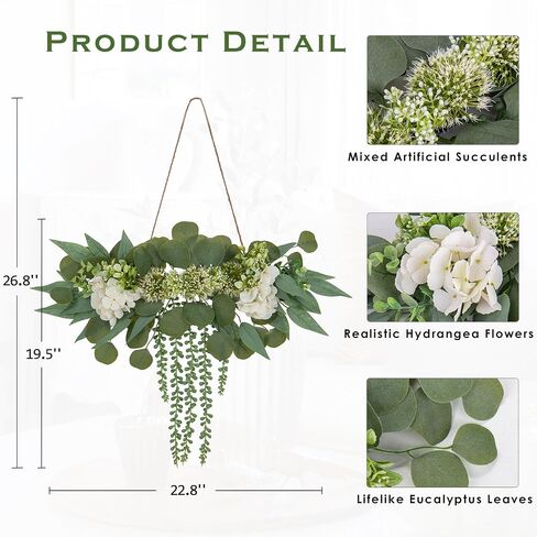 Artificial Eucalyptus Wall Hanging Decor 22.5'' Faux Eucalyptus Stems Wall Hanging Plants Fake Eucalyptus Vine Boho Wall Decor for Bedroom Bathroom Living Room Kitchen Farmhouse Home Decoration in Saudi Arabia