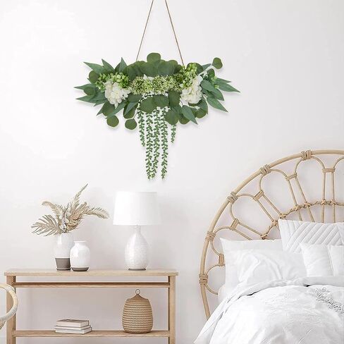 Artificial Eucalyptus Wall Hanging Decor 22.5'' Faux Eucalyptus Stems Wall Hanging Plants Fake Eucalyptus Vine Boho Wall Decor for Bedroom Bathroom Living Room Kitchen Farmhouse Home Decoration in Saudi Arabia