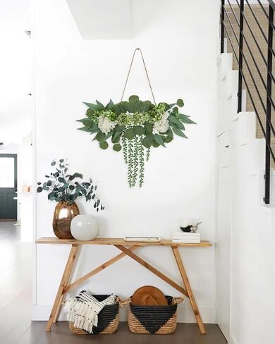 Artificial Eucalyptus Wall Hanging Decor 22.5'' Faux Eucalyptus Stems Wall Hanging Plants Fake Eucalyptus Vine Boho Wall Decor for Bedroom Bathroom Living Room Kitchen Farmhouse Home Decoration in Saudi Arabia