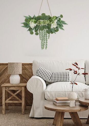 Artificial Eucalyptus Wall Hanging Decor 22.5'' Faux Eucalyptus Stems Wall Hanging Plants Fake Eucalyptus Vine Boho Wall Decor for Bedroom Bathroom Living Room Kitchen Farmhouse Home Decoration in Saudi Arabia