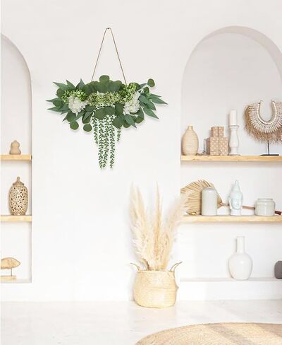 Artificial Eucalyptus Wall Hanging Decor 22.5'' Faux Eucalyptus Stems Wall Hanging Plants Fake Eucalyptus Vine Boho Wall Decor for Bedroom Bathroom Living Room Kitchen Farmhouse Home Decoration in Saudi Arabia