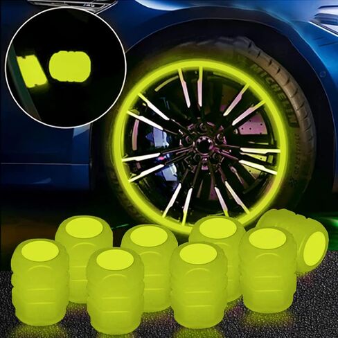 Universal Fluorescent Car Tire Valve Caps, 8Pcs Luminous Skull Tire Air Valves Stem Caps, Glow in The Dark Tire Valve Caps, Suitable for Most Cars, Motorcycles, SUV, Trucks, and Bicycles (Skull-Red) in Saudi Arabia