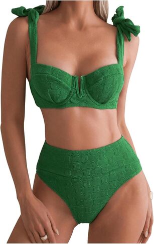 SOLY HUX Women's Bikini Sets Two Piece Swimsuit High Waisted Bottom Tie Shoulder Cheeky Bathing Suit in Saudi Arabia