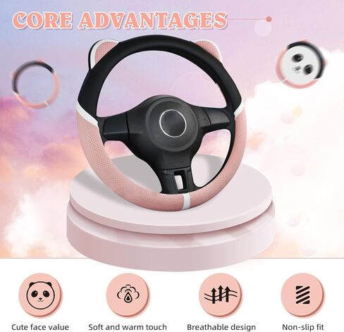 الوردي لطيف القط السيارات غطاء عجلة القيادة سيارة للنساء الفتيات ، غامض عجلة القيادة يغطي للنساء ، العالمي 38 سنتيمتر اكسسوارات السيارات in Kuwait