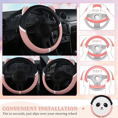 الوردي لطيف القط السيارات غطاء عجلة القيادة سيارة للنساء الفتيات ، غامض عجلة القيادة يغطي للنساء ، العالمي 38 سنتيمتر اكسسوارات السيارات in Kuwait