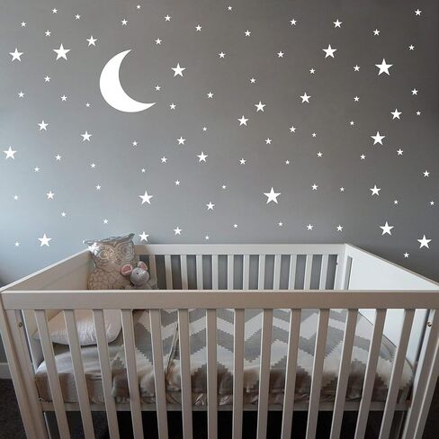 Moon, Stars Kids Wall Decoration, Nursery Wall Decal, Wall Decal for Nursery, Vinyl Wall Stickers for Children Baby Kids Boys Girls Bedroom YMX08 (White) in Saudi Arabia