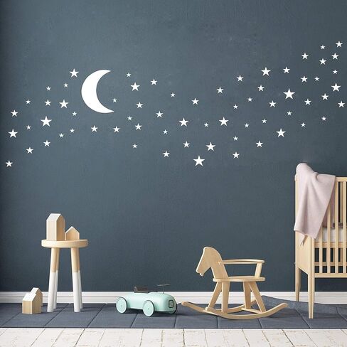 Moon, Stars Kids Wall Decoration, Nursery Wall Decal, Wall Decal for Nursery, Vinyl Wall Stickers for Children Baby Kids Boys Girls Bedroom YMX08 (White) in Saudi Arabia