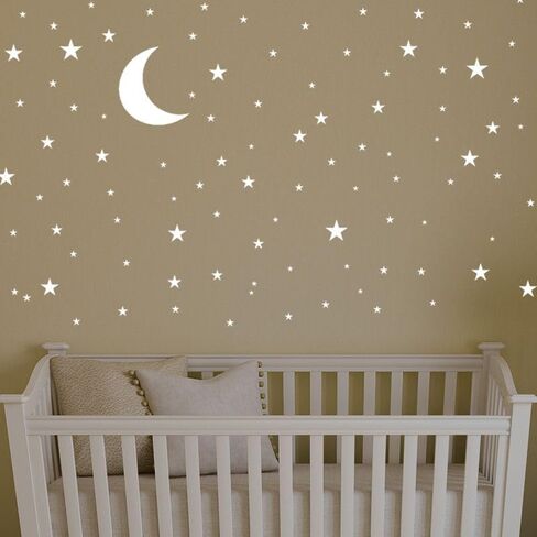 Moon, Stars Kids Wall Decoration, Nursery Wall Decal, Wall Decal for Nursery, Vinyl Wall Stickers for Children Baby Kids Boys Girls Bedroom YMX08 (White) in Saudi Arabia