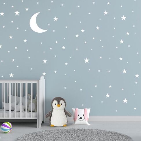 Moon, Stars Kids Wall Decoration, Nursery Wall Decal, Wall Decal for Nursery, Vinyl Wall Stickers for Children Baby Kids Boys Girls Bedroom YMX08 (White) in Saudi Arabia