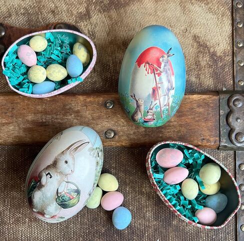Vintage Tin Easter Eggs, Set of 10 Fillable, Reusable Metal Egg Tins by Bärli in Saudi Arabia