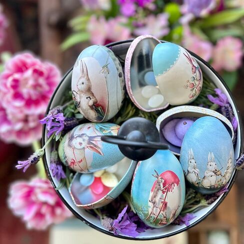 Vintage Tin Easter Eggs, Set of 10 Fillable, Reusable Metal Egg Tins by Bärli in Saudi Arabia