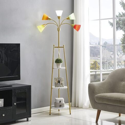LED Floor Lamp, Medusa Multi Head Modern Standing Lamps with Shelves, Adjustable Gooseneck Bedside Lamps for Living Room, Bedroom & Office,5 White & 5 Colored Interchangeable Shades in Saudi Arabia