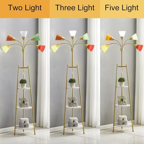LED Floor Lamp, Medusa Multi Head Modern Standing Lamps with Shelves, Adjustable Gooseneck Bedside Lamps for Living Room, Bedroom & Office,5 White & 5 Colored Interchangeable Shades in Saudi Arabia