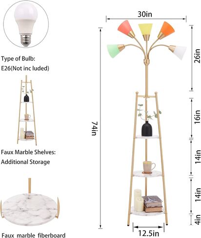 LED Floor Lamp, Medusa Multi Head Modern Standing Lamps with Shelves, Adjustable Gooseneck Bedside Lamps for Living Room, Bedroom & Office,5 White & 5 Colored Interchangeable Shades in Saudi Arabia