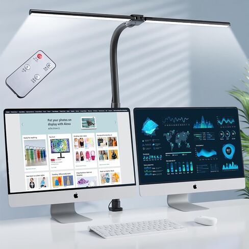 LED Desk Lamp, 24W Double Head Desk Lamp with Clamp, Modern Eye Caring Architect lamp with 5 Color Modes and 5 Dimmable, for Workbench, Monitor, Reading, Home Office in Saudi Arabia