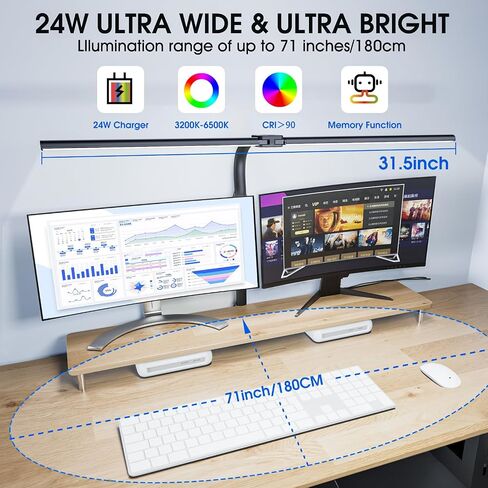 LED Desk Lamp, 24W Double Head Desk Lamp with Clamp, Modern Eye Caring Architect lamp with 5 Color Modes and 5 Dimmable, for Workbench, Monitor, Reading, Home Office in Saudi Arabia