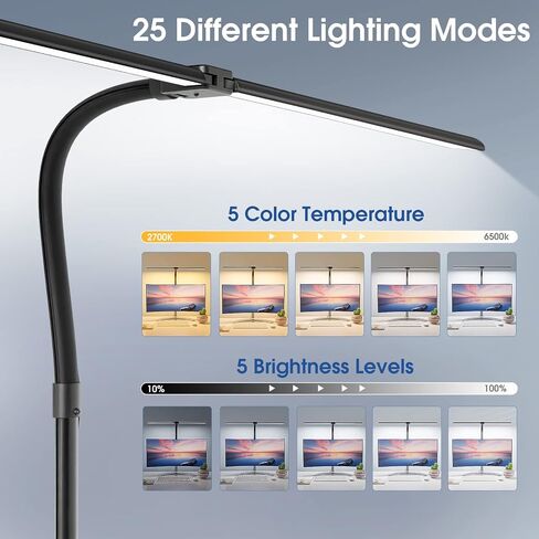 LED Desk Lamp, 24W Double Head Desk Lamp with Clamp, Modern Eye Caring Architect lamp with 5 Color Modes and 5 Dimmable, for Workbench, Monitor, Reading, Home Office in Saudi Arabia