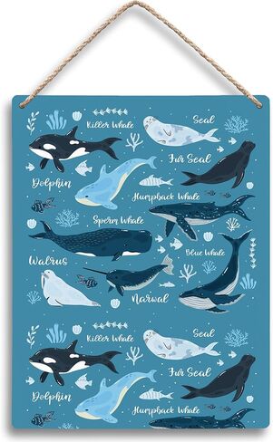 Blue Ocean Animals Whale Knowledge Hanging Wooden Signs 8x10, Ocean Nursery Decor, Ocean Wall Decor, Whale Decor, Ocean Room Decor, Ocean Themed Bedroom Decor, Playroom Wall Decor in Saudi Arabia