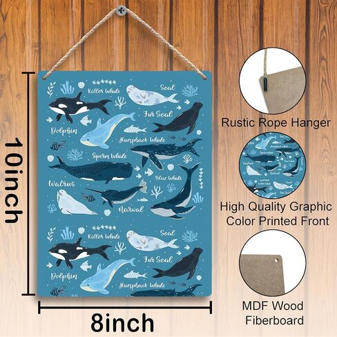 Blue Ocean Animals Whale Knowledge Hanging Wooden Signs 8x10, Ocean Nursery Decor, Ocean Wall Decor, Whale Decor, Ocean Room Decor, Ocean Themed Bedroom Decor, Playroom Wall Decor in Saudi Arabia