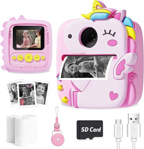 Kids Camera Instant Print, 1080P HD Digital Video Cameras for Kids with Print Paper & SD Card, Christmas Birthday Gifts for Girls Boys, Portable Dinosaur Toys for 3-10 Year Old Girls Boys- Blue in Saudi Arabia
