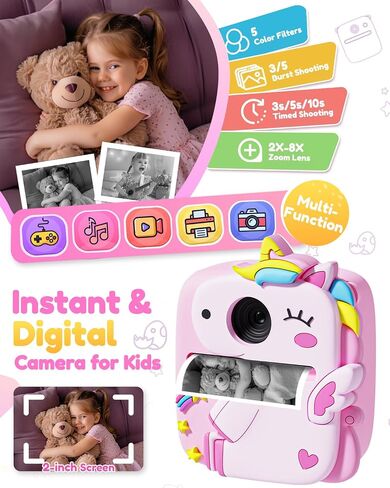 Kids Camera Instant Print, 1080P HD Digital Video Cameras for Kids with Print Paper & SD Card, Christmas Birthday Gifts for Girls Boys, Portable Dinosaur Toys for 3-10 Year Old Girls Boys- Blue in Saudi Arabia