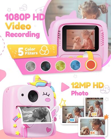 Kids Camera Instant Print, 1080P HD Digital Video Cameras for Kids with Print Paper & SD Card, Christmas Birthday Gifts for Girls Boys, Portable Dinosaur Toys for 3-10 Year Old Girls Boys- Blue in Saudi Arabia