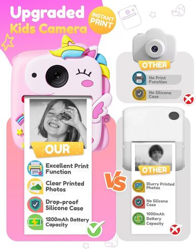 Kids Camera Instant Print, 1080P HD Digital Video Cameras for Kids with Print Paper & SD Card, Christmas Birthday Gifts for Girls Boys, Portable Dinosaur Toys for 3-10 Year Old Girls Boys- Blue in Saudi Arabia