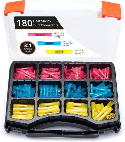 Wirefy 180 PCS Heat Shrink Butt Connectors Kit - Marine Grade Wire Butt Splice Connectors - Electrical, Waterproof - 22-10 AWG | Heat Shrink Wire Connectors Kit | Wire Connectors Heat Shrink in Saudi Arabia