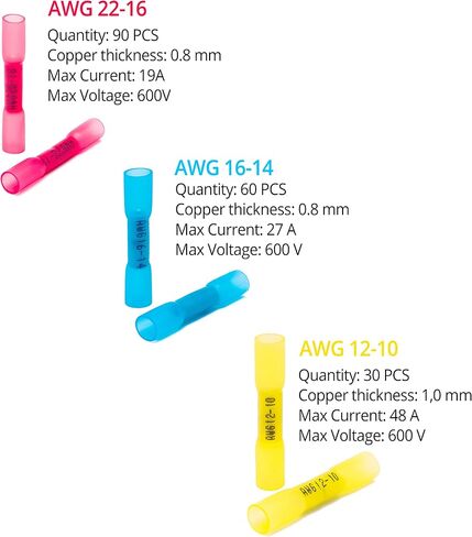 Wirefy 180 PCS Heat Shrink Butt Connectors Kit - Marine Grade Wire Butt Splice Connectors - Electrical, Waterproof - 22-10 AWG | Heat Shrink Wire Connectors Kit | Wire Connectors Heat Shrink in Saudi Arabia