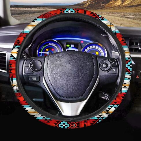 Red Aztec Steering Wheel Cover Native Indian Auto Interior Universal Car Accessories Neoprene Anti-Slip Car Steering Wheel Cover in Saudi Arabia