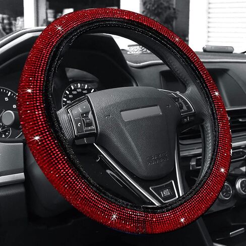 غطاء عجلة القيادة المخملي الماسي للسيارة مع أحجار الراين الكريستالية اللامعة، غطاء عجلة قيادة عالمي قابل للتمدد للنساء، ديكور داخلي للسيارة متألق يناسب 15 بوصة in Kuwait