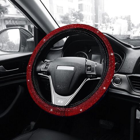 غطاء عجلة القيادة المخملي الماسي للسيارة مع أحجار الراين الكريستالية اللامعة، غطاء عجلة قيادة عالمي قابل للتمدد للنساء، ديكور داخلي للسيارة متألق يناسب 15 بوصة in Kuwait