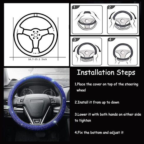 غطاء عجلة القيادة المخملي الماسي للسيارة مع أحجار الراين الكريستالية اللامعة، غطاء عجلة قيادة عالمي قابل للتمدد للنساء، ديكور داخلي للسيارة متألق يناسب 15 بوصة in Kuwait