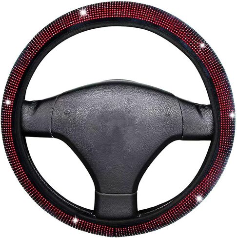غطاء عجلة القيادة المخملي الماسي للسيارة مع أحجار الراين الكريستالية اللامعة، غطاء عجلة قيادة عالمي قابل للتمدد للنساء، ديكور داخلي للسيارة متألق يناسب 15 بوصة in Kuwait