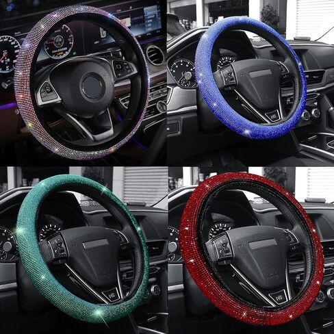 غطاء عجلة القيادة المخملي الماسي للسيارة مع أحجار الراين الكريستالية اللامعة، غطاء عجلة قيادة عالمي قابل للتمدد للنساء، ديكور داخلي للسيارة متألق يناسب 15 بوصة in Kuwait