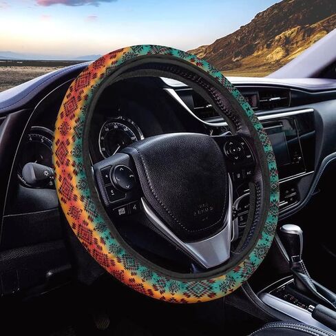 Red Aztec Steering Wheel Cover Native Indian Auto Interior Universal Car Accessories Neoprene Anti-Slip Car Steering Wheel Cover in Saudi Arabia