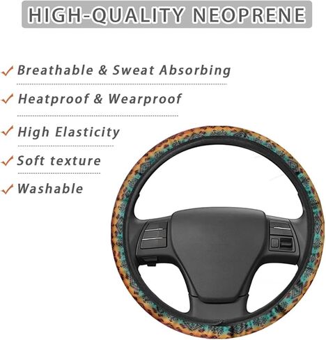 Red Aztec Steering Wheel Cover Native Indian Auto Interior Universal Car Accessories Neoprene Anti-Slip Car Steering Wheel Cover in Saudi Arabia