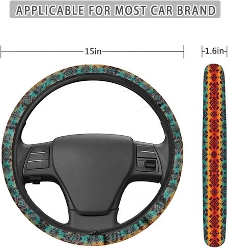 Red Aztec Steering Wheel Cover Native Indian Auto Interior Universal Car Accessories Neoprene Anti-Slip Car Steering Wheel Cover in Saudi Arabia