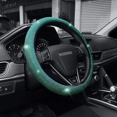 Car Diamond Velvet Steering Wheel Cover with Bling Crystal Rhinestones, Universal Stretchy Steering Wheel Cover for Women, Sparkling Car Accessories Fit 15 Inch in Saudi Arabia