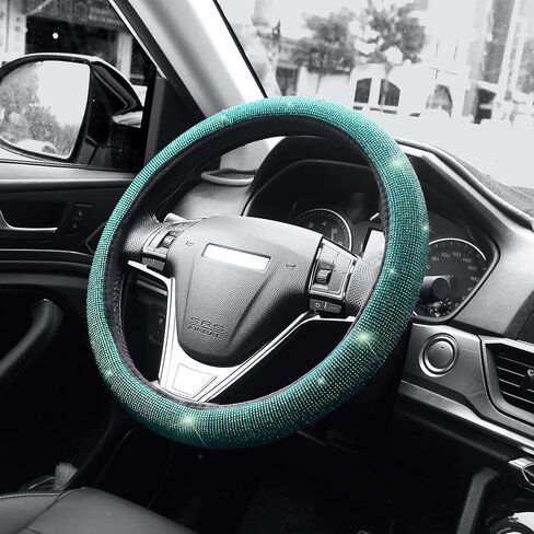 Car Diamond Velvet Steering Wheel Cover with Bling Crystal Rhinestones, Universal Stretchy Steering Wheel Cover for Women, Sparkling Car Accessories Fit 15 Inch in Saudi Arabia