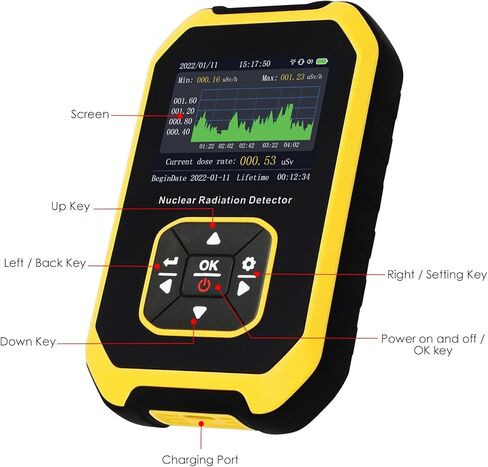 كاشف الإشعاع النووي عداد جيجر، مقياس جرعات الإشعاع المحمول مع شاشة LCD ملونة، 3 أنواع إنذار وأشعة بيتا جاما السينية، 5 وحدات جرعة مبدلة، مقياس إشعاع قابل لإعادة الشحن، عداد جيجر in Kuwait