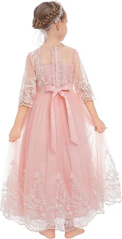 IDOPIP Flower Girl Lace Dress for Kids Wedding Bridesmaid Pageant Party Formal Gown Princess Communion Puffy Tulle Dresses in Saudi Arabia